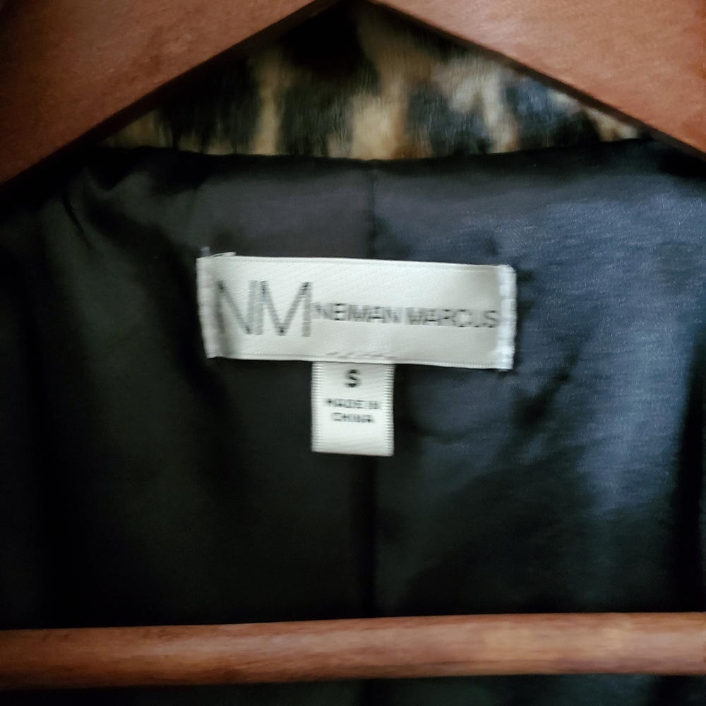 ❤️Last Chance !! Neiman Marcus  Faux-Fur Leopard Faux-Leather Trim Coat - Picture 2 of 11